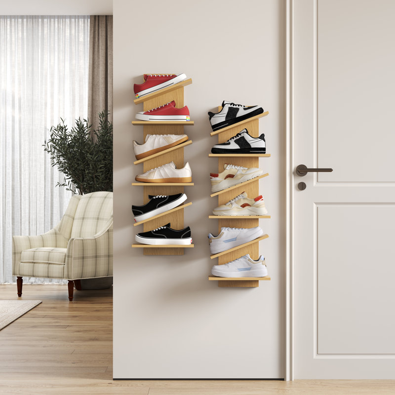 Range-chaussures flottant mural, étagère à chaussures flottante 6 paires, naturel, Bois naturel