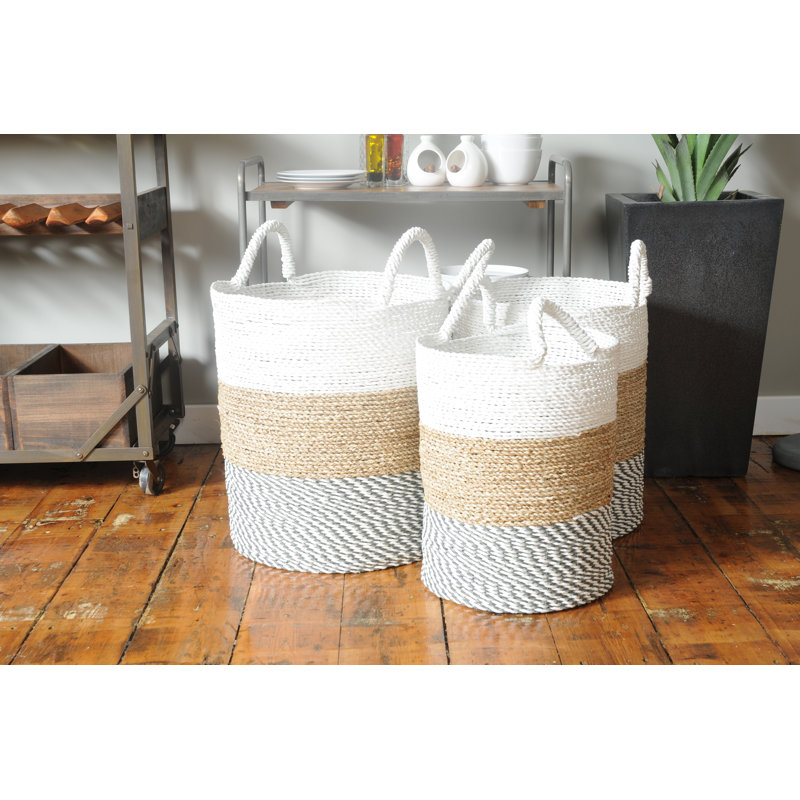 Mack + Milo Wicker Decorative Basket, 59cm H x 40cm W x 40cm D, White/Natural