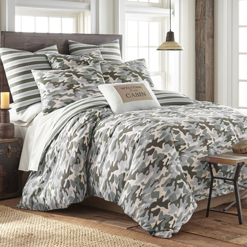 Green Camouflage Cotton King Bedspread Cover Set