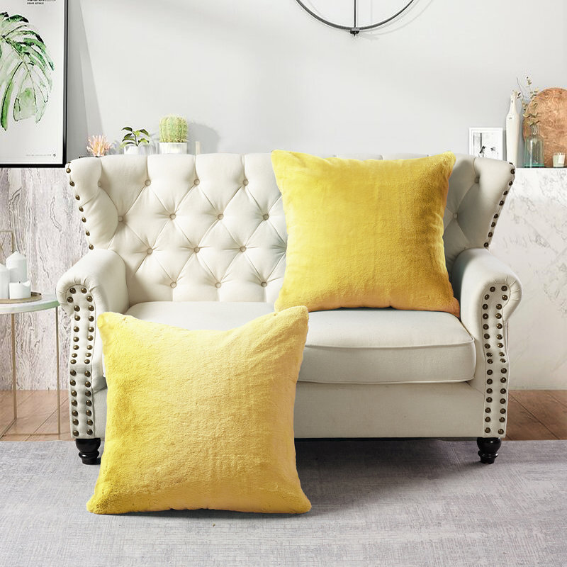Heavy Faux Fur Throw Pillow Cover, Sunshine Yellow, 26' H x 26' W