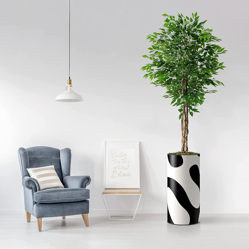Arbre artificiel avec motif de blocs de couleur noir et blanc Signleader, faux ficus pour salon, chambre à coucher, bureau - 5,5 pieds (66 po)