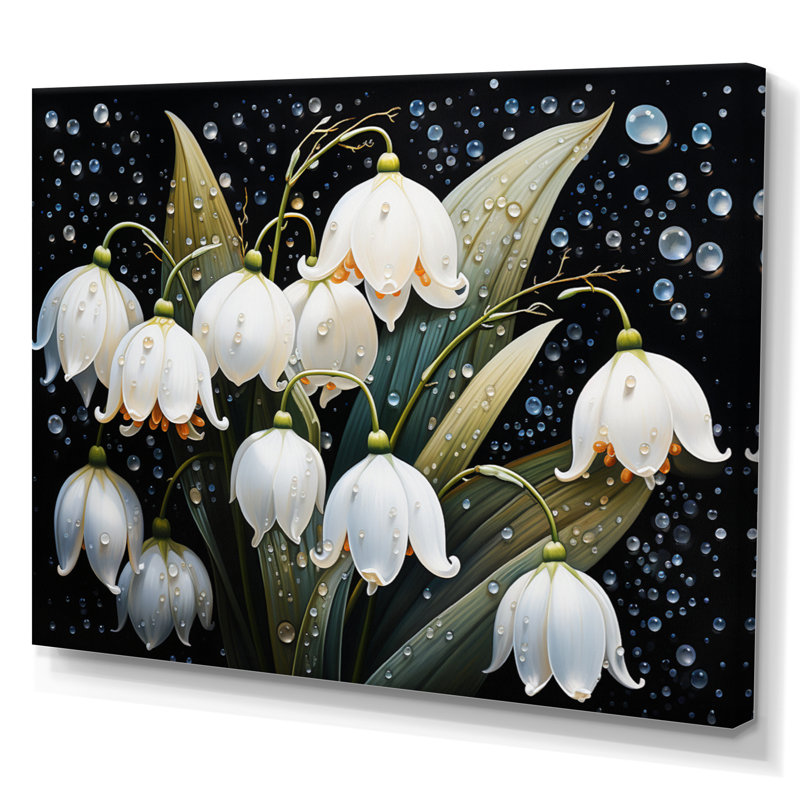 White Graceful Snowdrops Flowers II - Floral Wall Art Living Room, H 12 po x l 20 po, Toile tendue