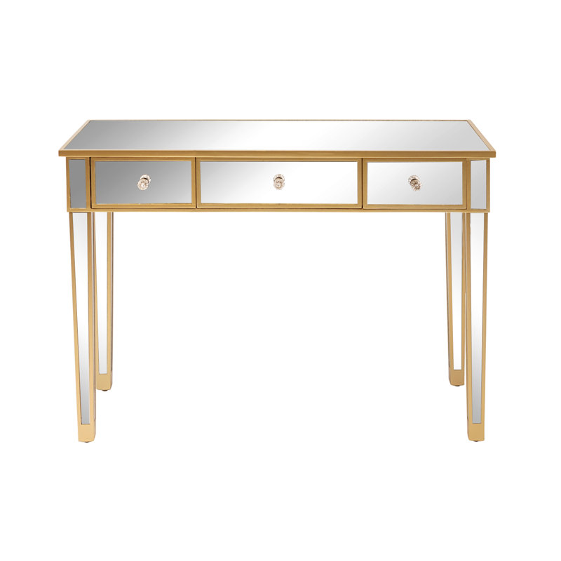 Bureau en verre Eashan, H 30 po x l 42 po x P 15 po, Or