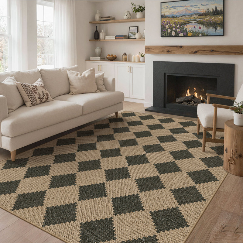 Machine Washable Outdoor Rug, Non-Slip Diamond Area Rug, Rectangle 8' x 10'