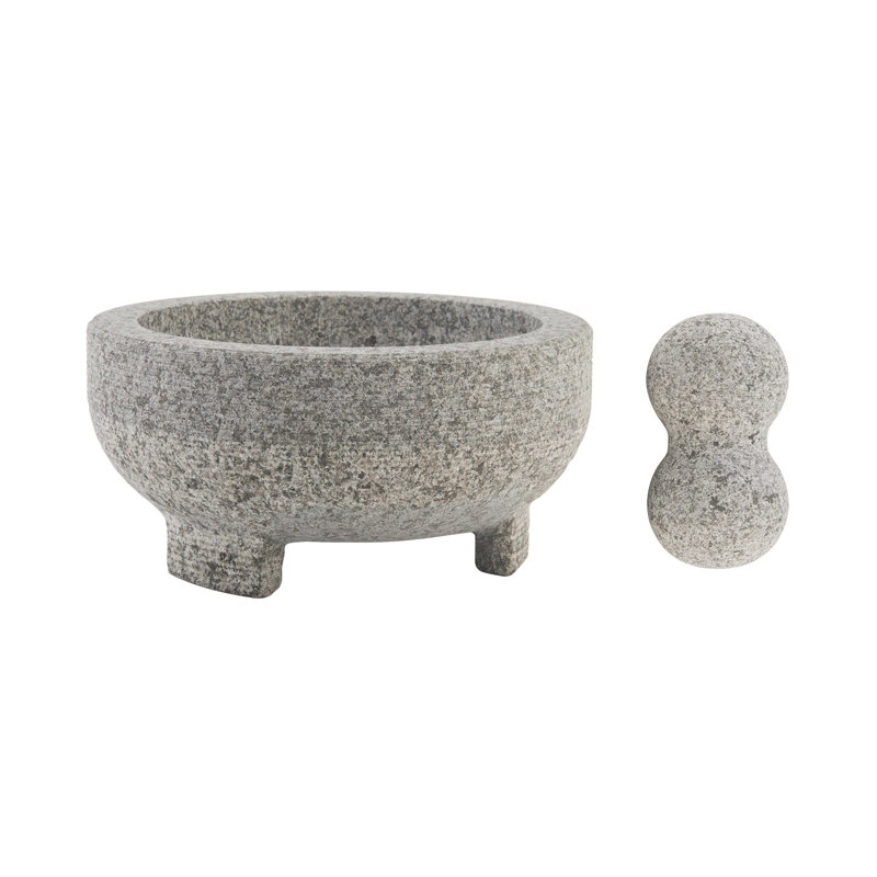 Large Gray Granite Molcajete Mortar and Pestle, 4-Cup