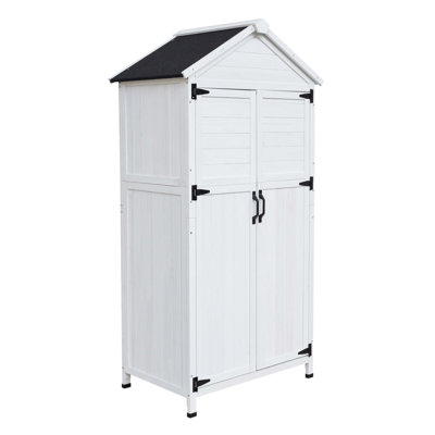 67" White Fir Wood Storage Shed With Double Doors