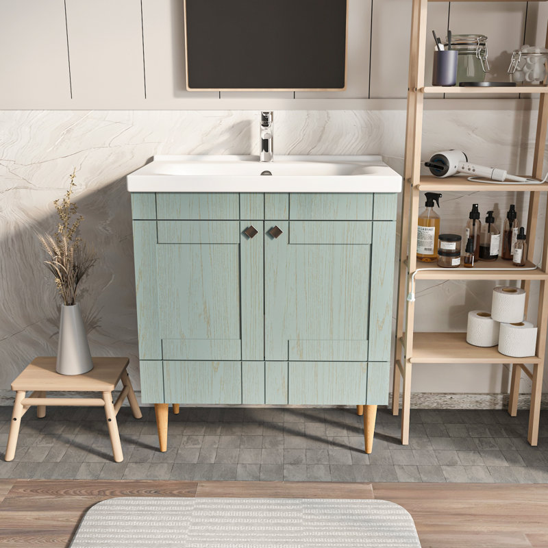 Meuble-lavabo avec lavabo en céramique Sara, Vert mer, 31"