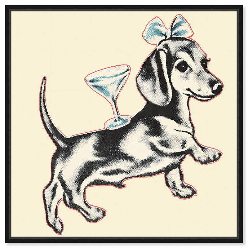 Adorable décoration murale en toile Martini Pup II par Art Remedy, H 13 po x l 13 po, Noir, Cadre flottant