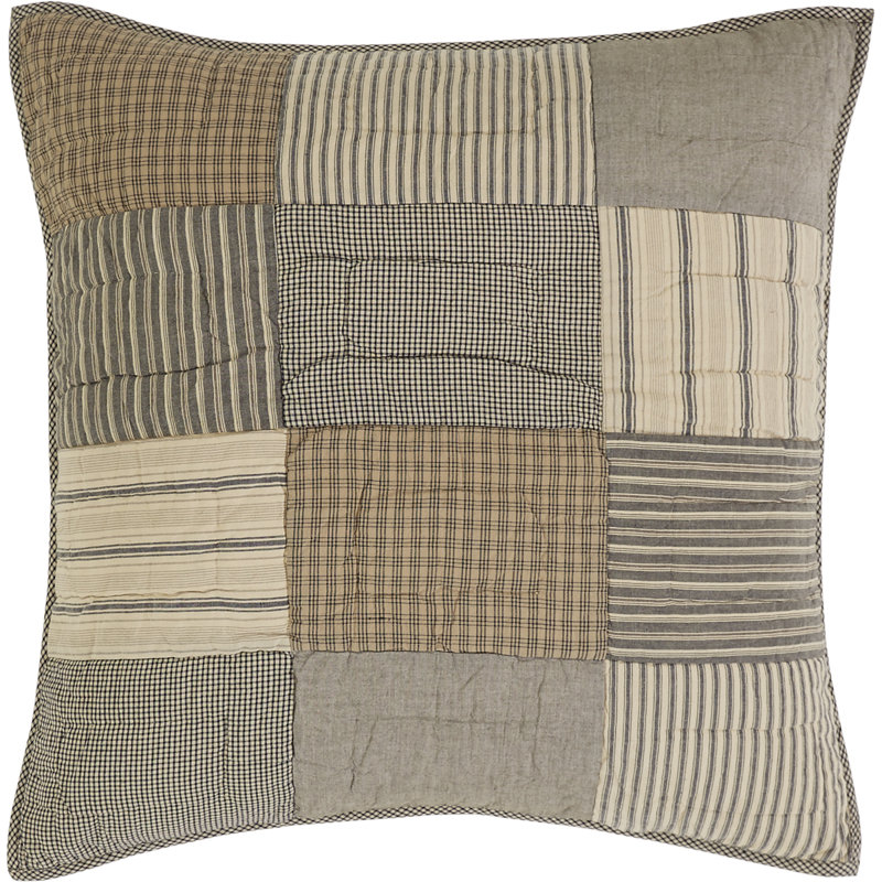 Couvre-oreiller Sawyer Mill 100% coton, Euro, Gris anthracite / kaki / crème foncé