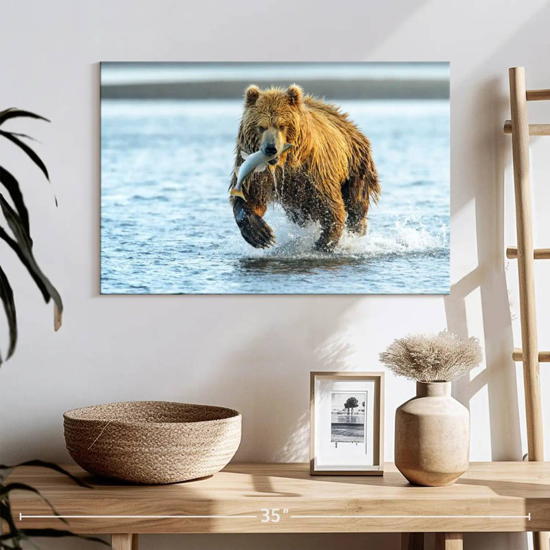Grizzly Bear With Salmon, 16" H x 24" W