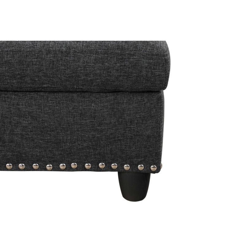 Ahuva Upholstered Sectional Left Hand Facing, Black Linen, Left Hand Facing
