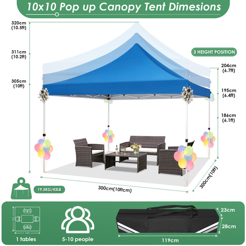 10x10 Pop Up Canopy Tent with 3 Sidewalls, Blue