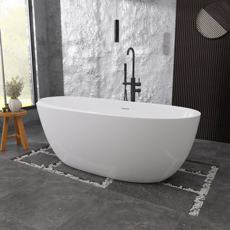 Freestanding Bathtub 67 in. White Acrylic Tub Stand Alone Extra Deep Wide Soaking Tub with Center Drain