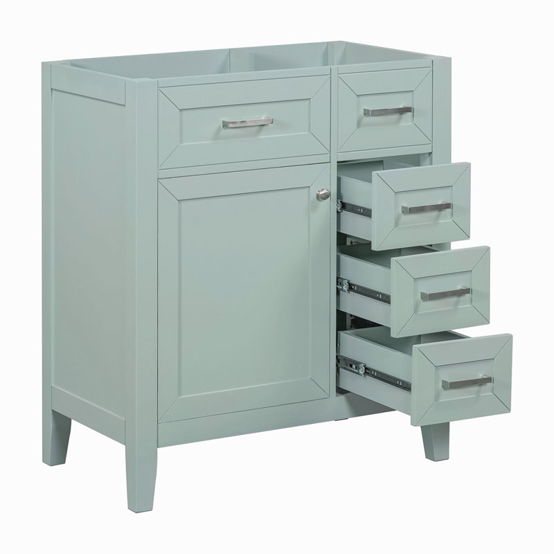 Meuble-lavabo de 30 po sans lavabo, base d'armoire seulement, armoire de salle de bain avec tiroirs, structure solide et panneau de fibres à densité moyenne, vert