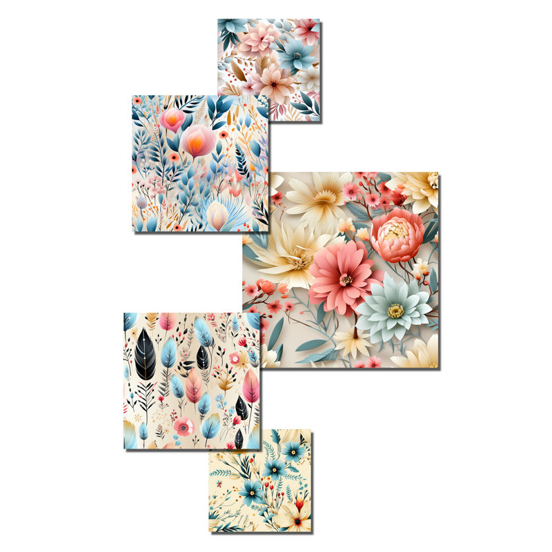 Axelle - Ensemble de 5 décorations murales florales