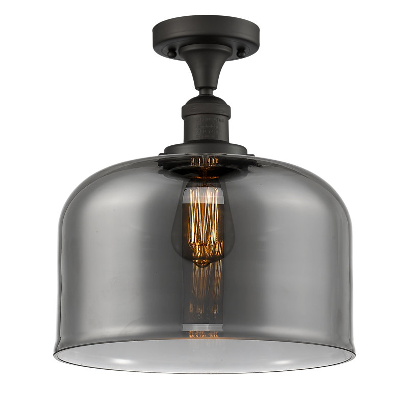 Plafonnier semi-encastré 1 lumière Bell, Ampoule non incluse, Plaqué couleur fumée, Bronze frotté à l'huile