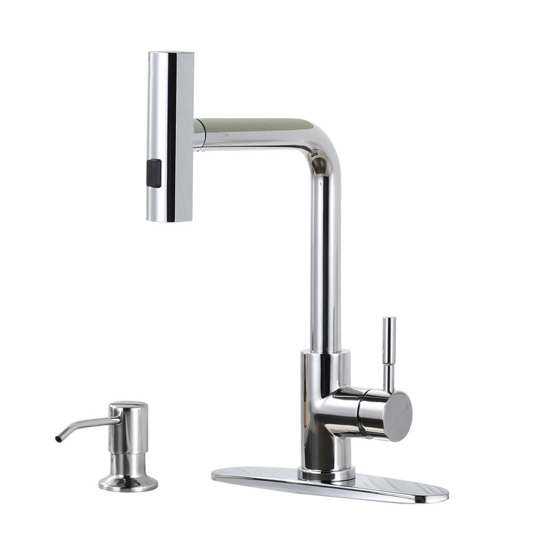 Single-Handle High Arc Kitchen Faucet with Pull Down Sprayer and Soap Dispenser, Polished Chrome