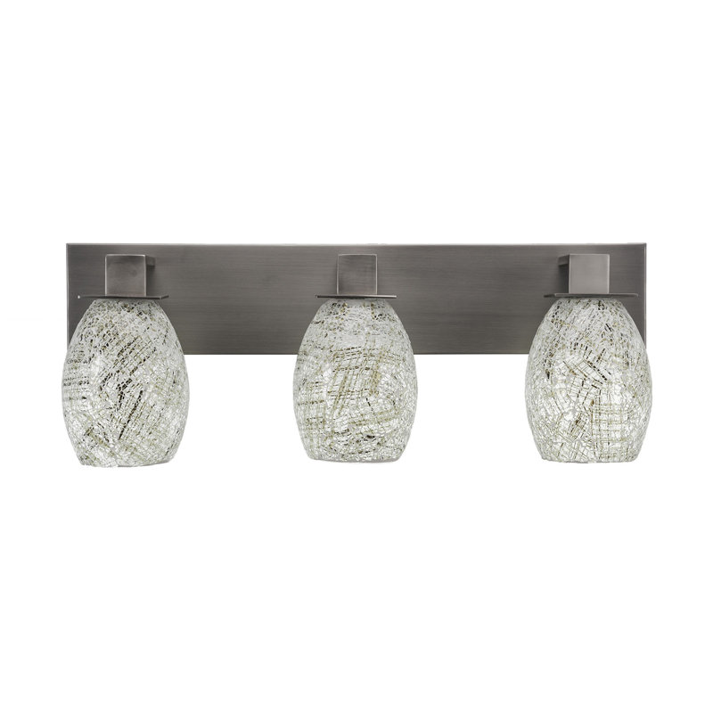 Barre d'éclairage de salle de bain 3 lumières Costanzo Apollo au fini graphite avec verre de fusion naturel de 5,5 po