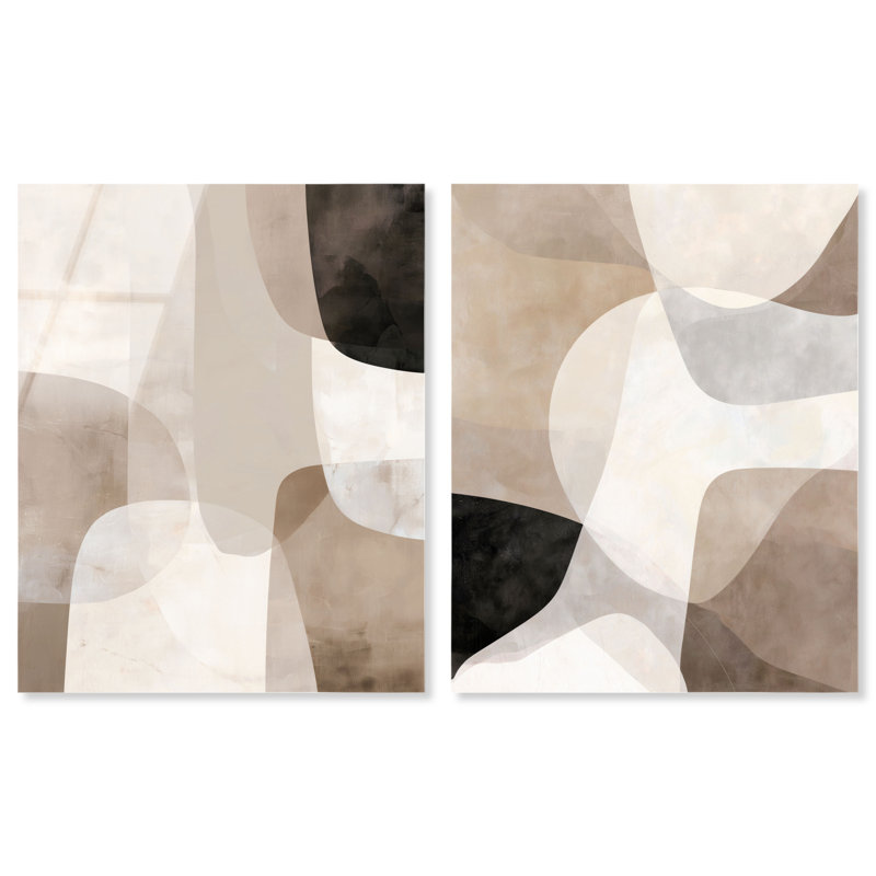 «Earthy Overlays Duet», reproduction d'art sur toile, ensemble d'art abstrait Boho par Art Remedy, cadre en noyer, 20 x 24