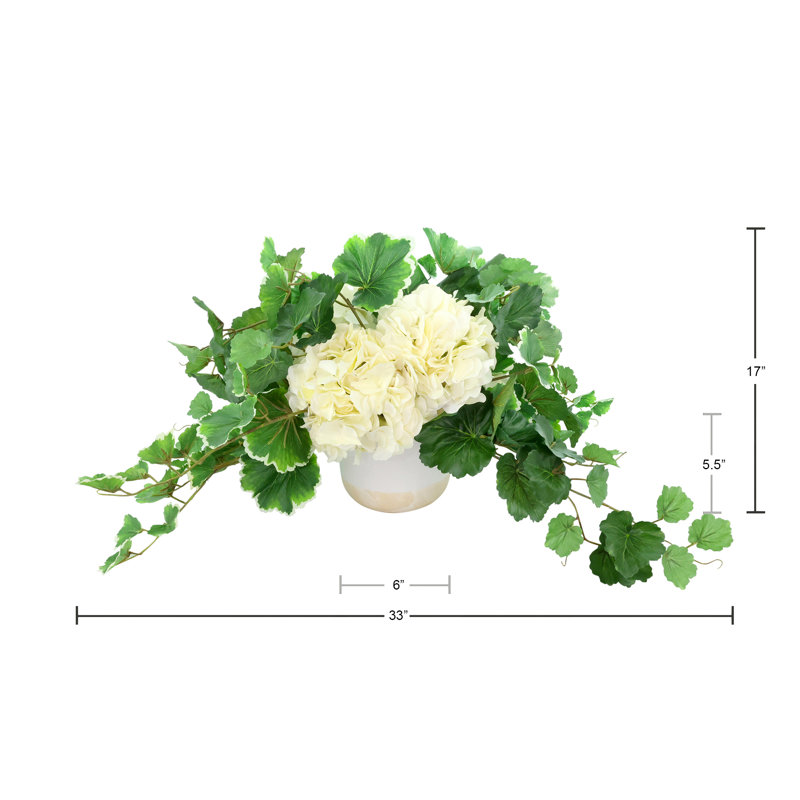 Hydrangeas and Ivy in Ceramic Vase