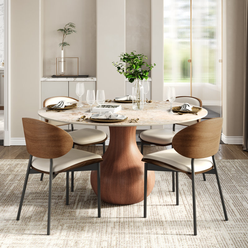 Otelia 5Pcs Dining Set + White Big Chairs For 4/6/8/10, 29.52" H x 59" W x 59" D, Black, Romantic Garden