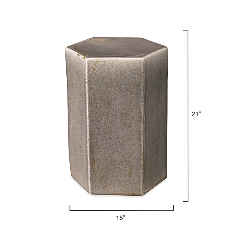 Hexagon Porto Drum Side Table in Taupe Ceramic
