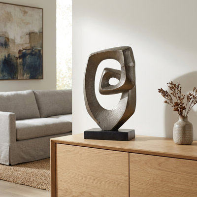 Abstract Metal Sculpture Decorative Accent For Home Tabletop Decoration - Modern Object For Living Room Shelf Decor - 20", Bronze & Black