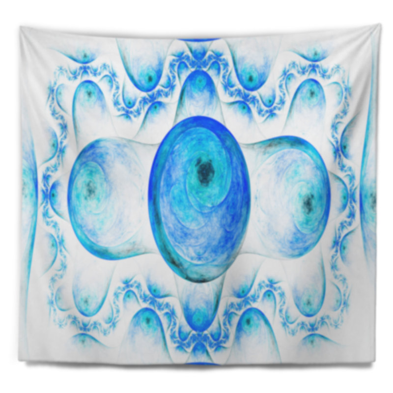 Tapisserie abstraite à motif fractal exotique bleu, H 68 po x l 80 po