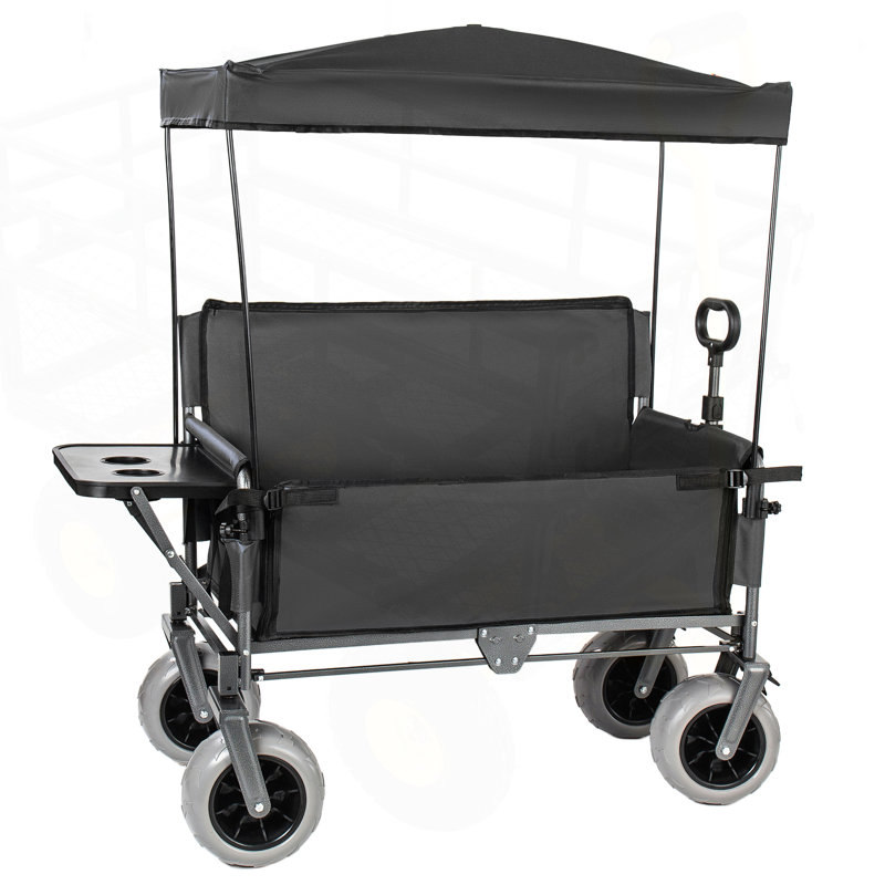 Chariot pliable 3 en 1 avec auvent, plateau de table pliable et cadre robuste pour une utilisation extérieure polyvalente