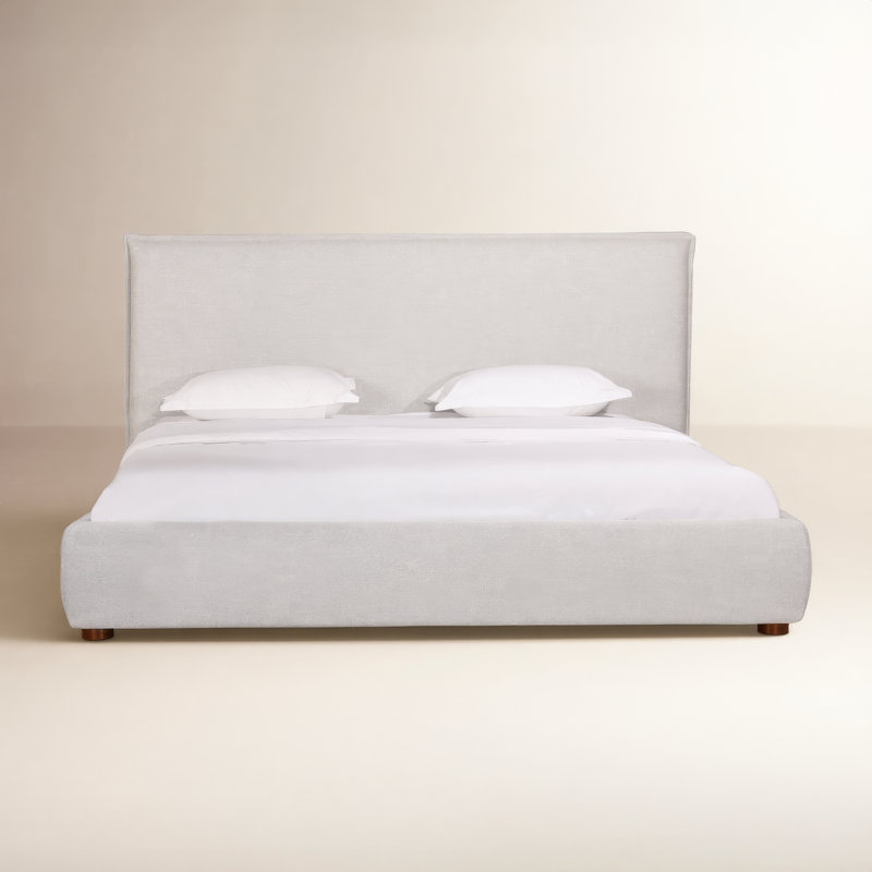 Timothy Upholstered Low Profile Platform Bed, King, Light Gray Basketweave, 45.5
