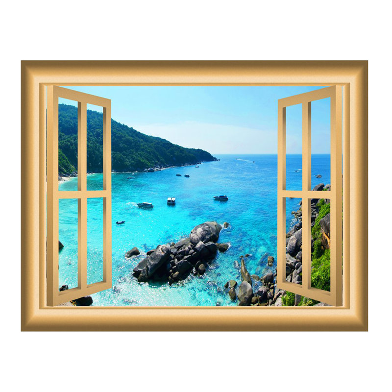 Décalcomanie murale nature de fenêtre ocean, H 36 po x l 46 po x P 0,01 po