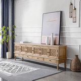 Solid Wood Carved Retro TV Cabinet 78.7'' W Storage Credenza