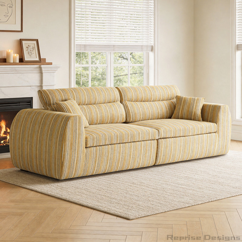 Canapé tissé à compression en chenille rayée, canapé compact à rangée droite avec éponge haute densité, canapé économiseur d'espace requis sans assemblage pour salon, appartement, bureau