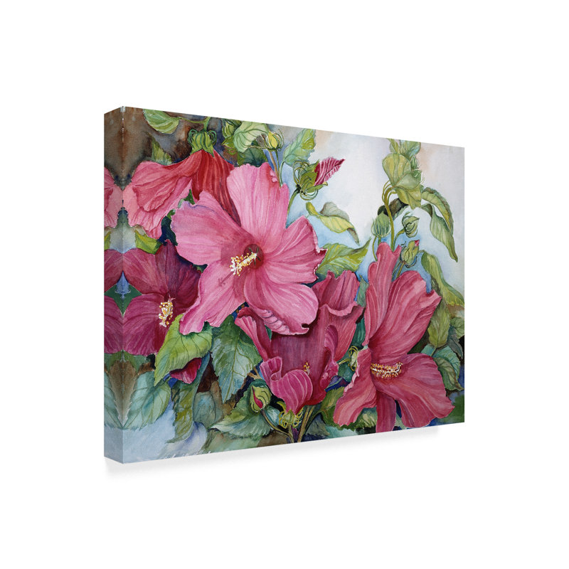 Tropical Heat Pink Hibiscus Floral Watercolor Canvas Art