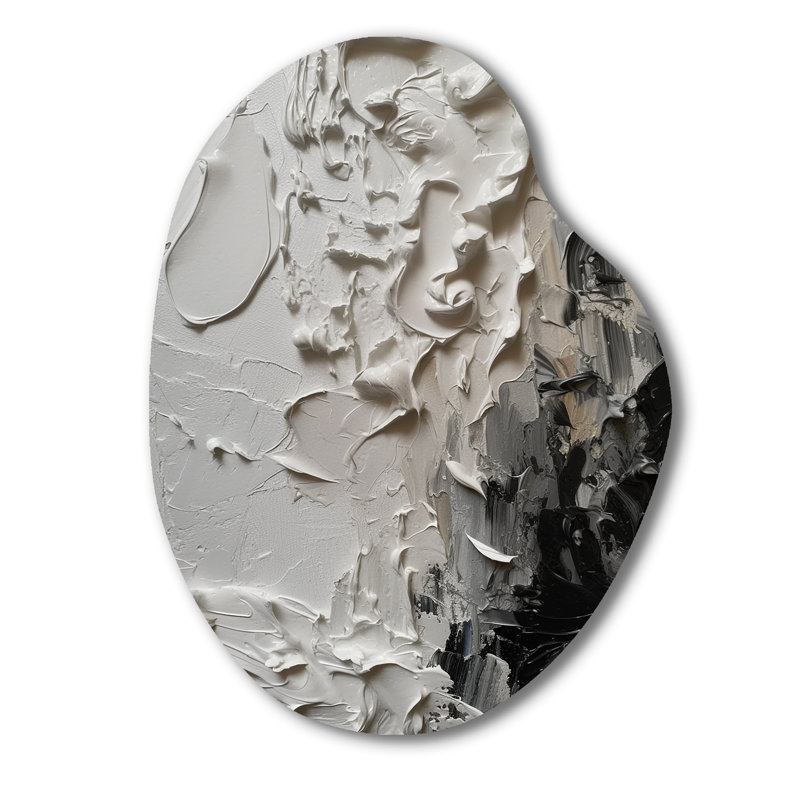 Décoration murale en métal blanc et noir Tranquility Unleashed IV - Marbre de forme irrégulière, reproduction d'art asymétrique moderne