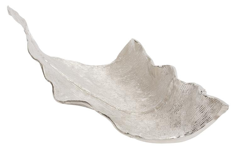 Plateau décoratif à feuille abstraite en aluminium allongée Chane, 5,5" H x 38" L x 11" D