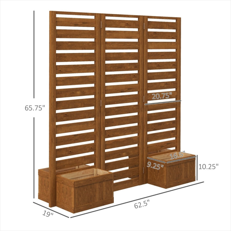 Quatre jardinières surélevées avec panneaux de treillis articulés en bois de sapin clair naturel pour la culture d'herbes aromatiques et de plantes grimpantes à l'extérieur.