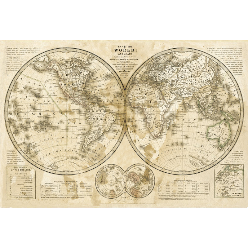 Map Of The World 2 - Wrapped Canvas Art Prints, 30cm H x 46cm W