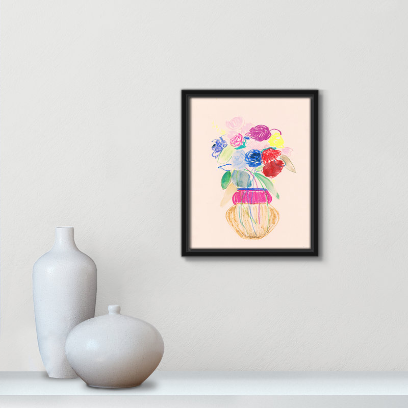 «Simple Floral II» par Bea Dina, Pas de tapis, H 11,5 po x l 9,5 po x P 2 po, Toile avec cadre flottant noir