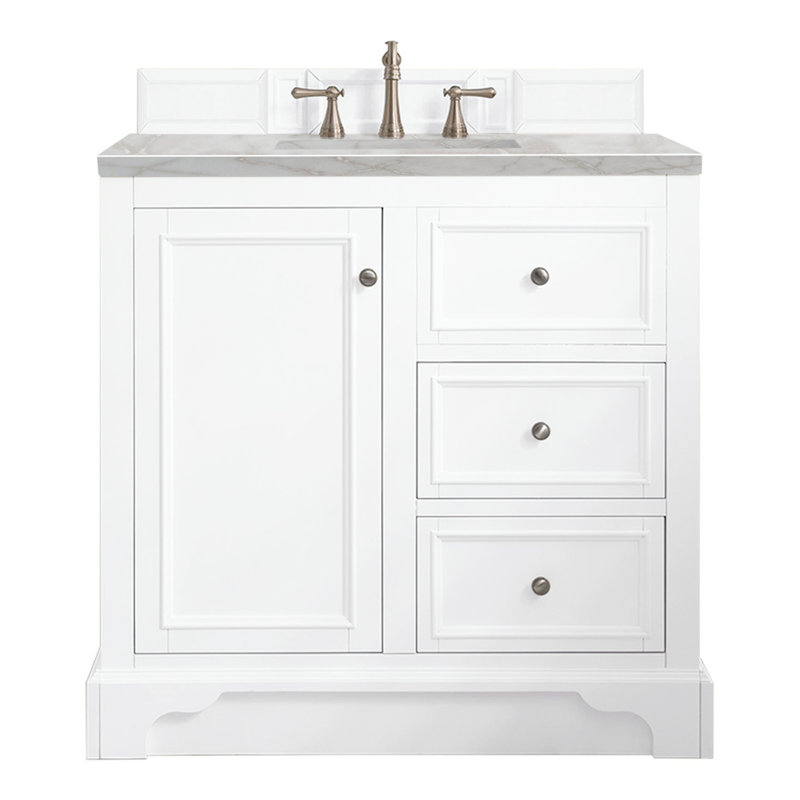 De Soto 36'' W Single Vanity, Bright White, Victorian Silver, 8" Widespread