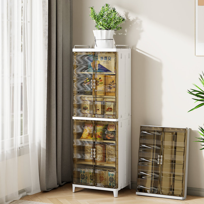 Abdullah 52.76" Foldable Plastic Storage Cabinet with Clear Doors and Removable Shelves, 52.76" H x 16.14" W x 14.88" D