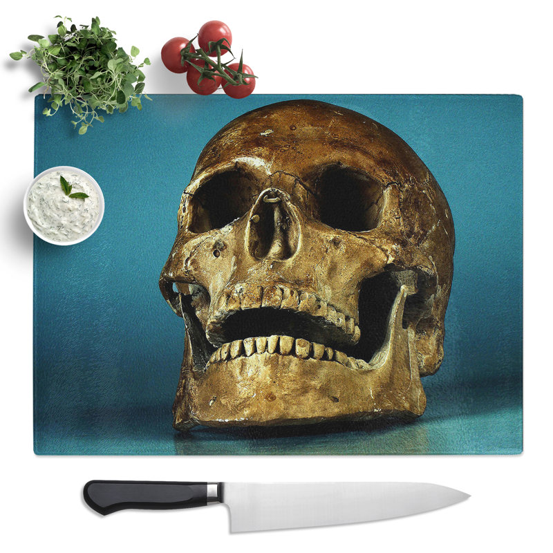 Bronze Skull  Glass Chopping Board