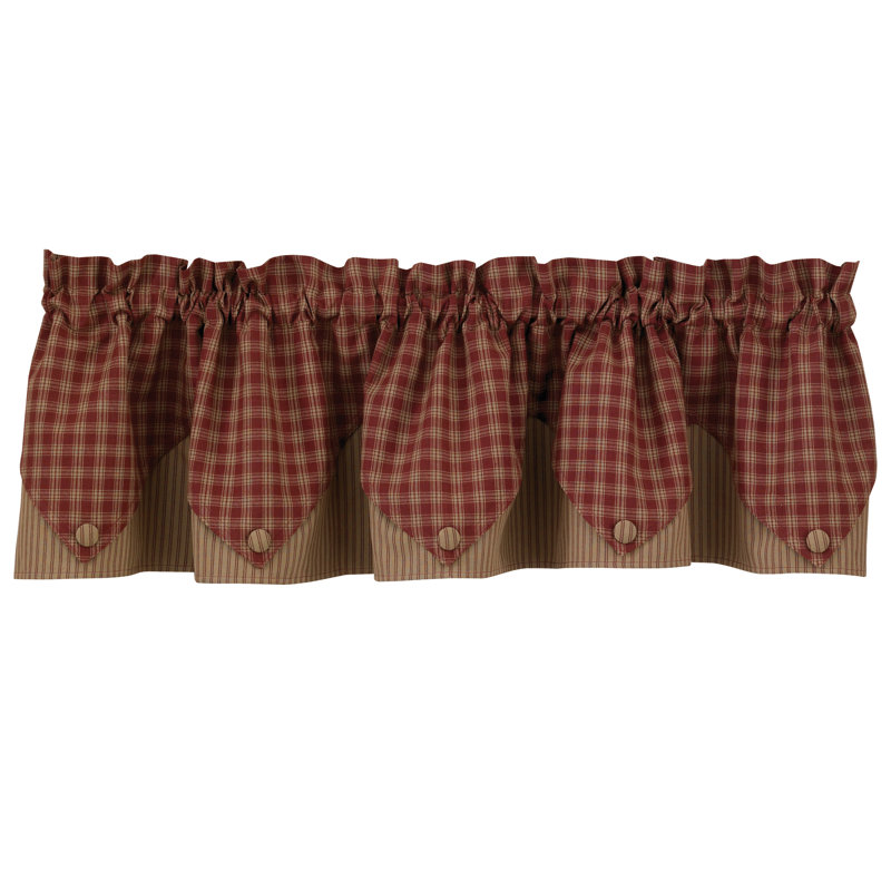 Avriana Cotton Plaid Tailored Window Valance, Red/Maroon