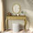 Luxury Makeup Vanity Desk With Oval Mirror, 3 Drawers And Intricate Carvings-1705725513