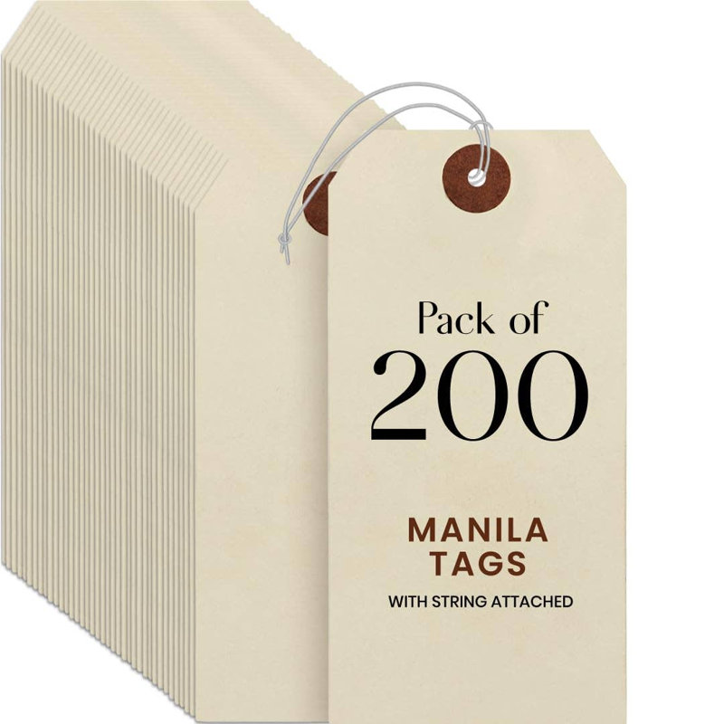 Étiquette 9pt Crème Manille avec jeu de cordes de 200, taille 6
