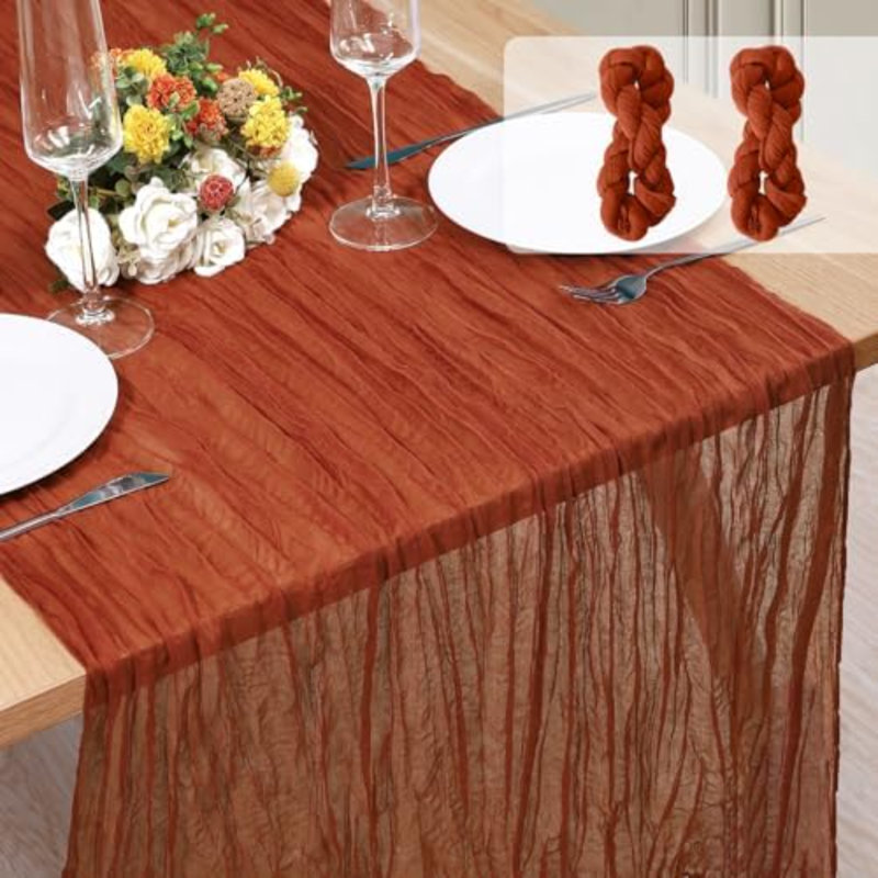 Lot de 2 chemins de table en gaze de 3 m (35 po x 120 po) style bohème, parfaits pour la décoration de mariage et de fête prénuptiale (35 po x 120 po).