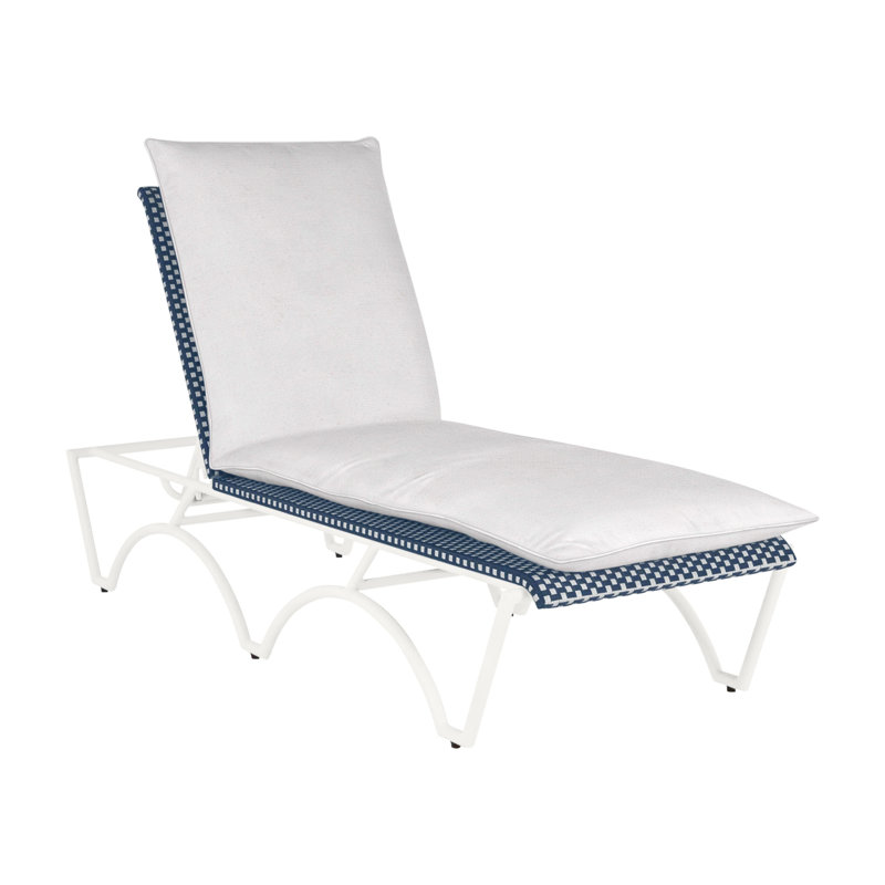 Savoy N-Dura Resin Wicker Outdoor Chaise Lounge, Welt, Linen Snow, Chalk/White/Navy