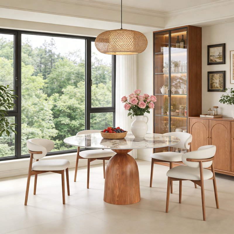 5Pcs Dining Set With 4 Upholstered Chairs, 29.52" H x 47.24" W x 47.24" D, Brown