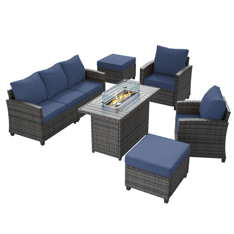 Ensemble de conversation d'extérieur 5 personnes Rikuto, Gray Frame/Navy Cushion