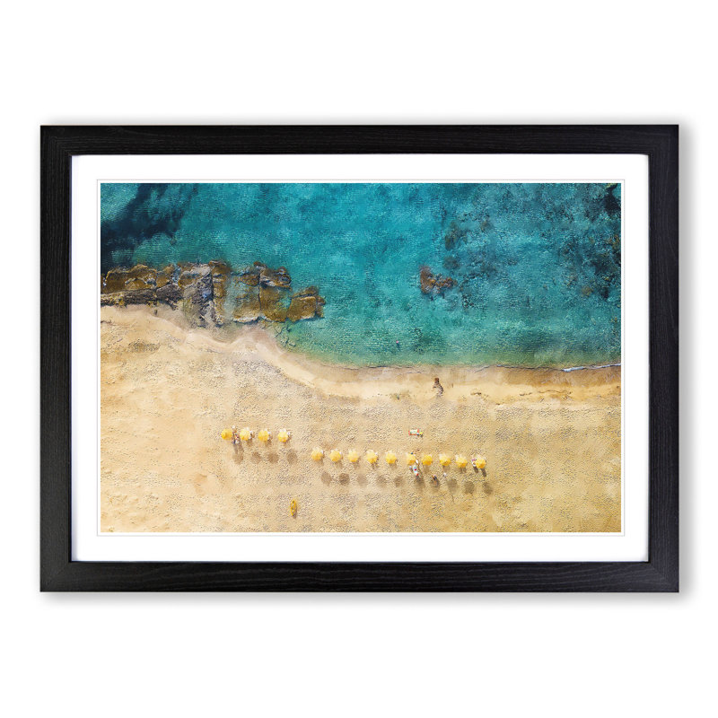 Birds Eye View of a Beach in Crete - Picture Frame Painting on MDF, 48cm H x 65cm W x 2cm D, Black Framed